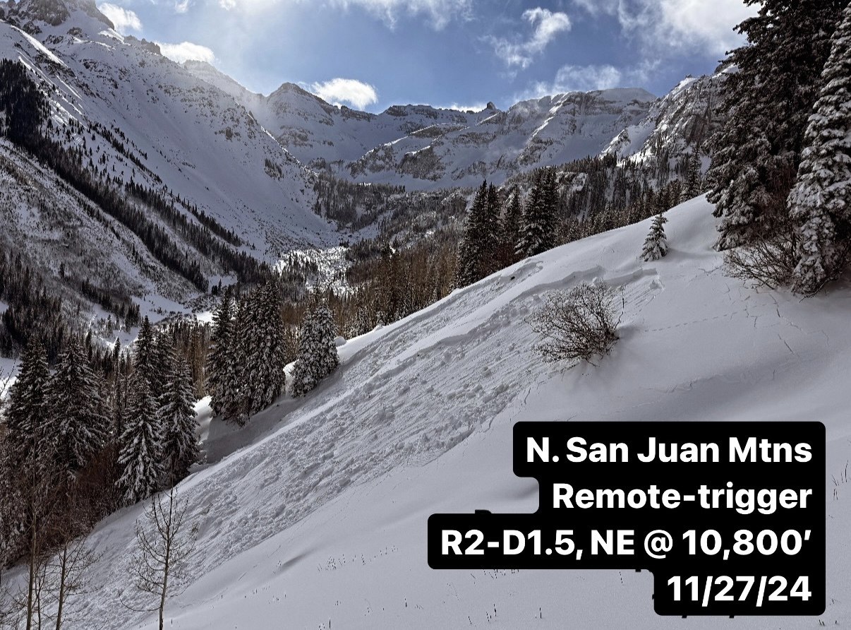 Annotated photo showing an avalanche in Ophir. 