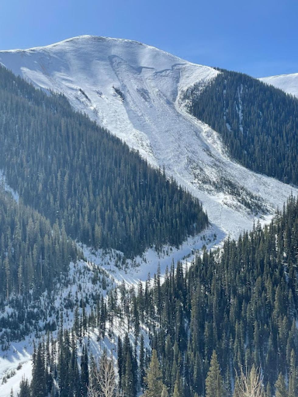 A very large avalanche triggered with explosives in the San Juan Mountains near Silverton.