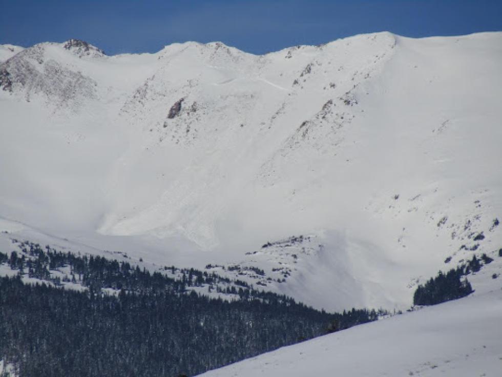 A very large (D3) avalanche in the Gore Range that likely occurred around February 19, 2024.
