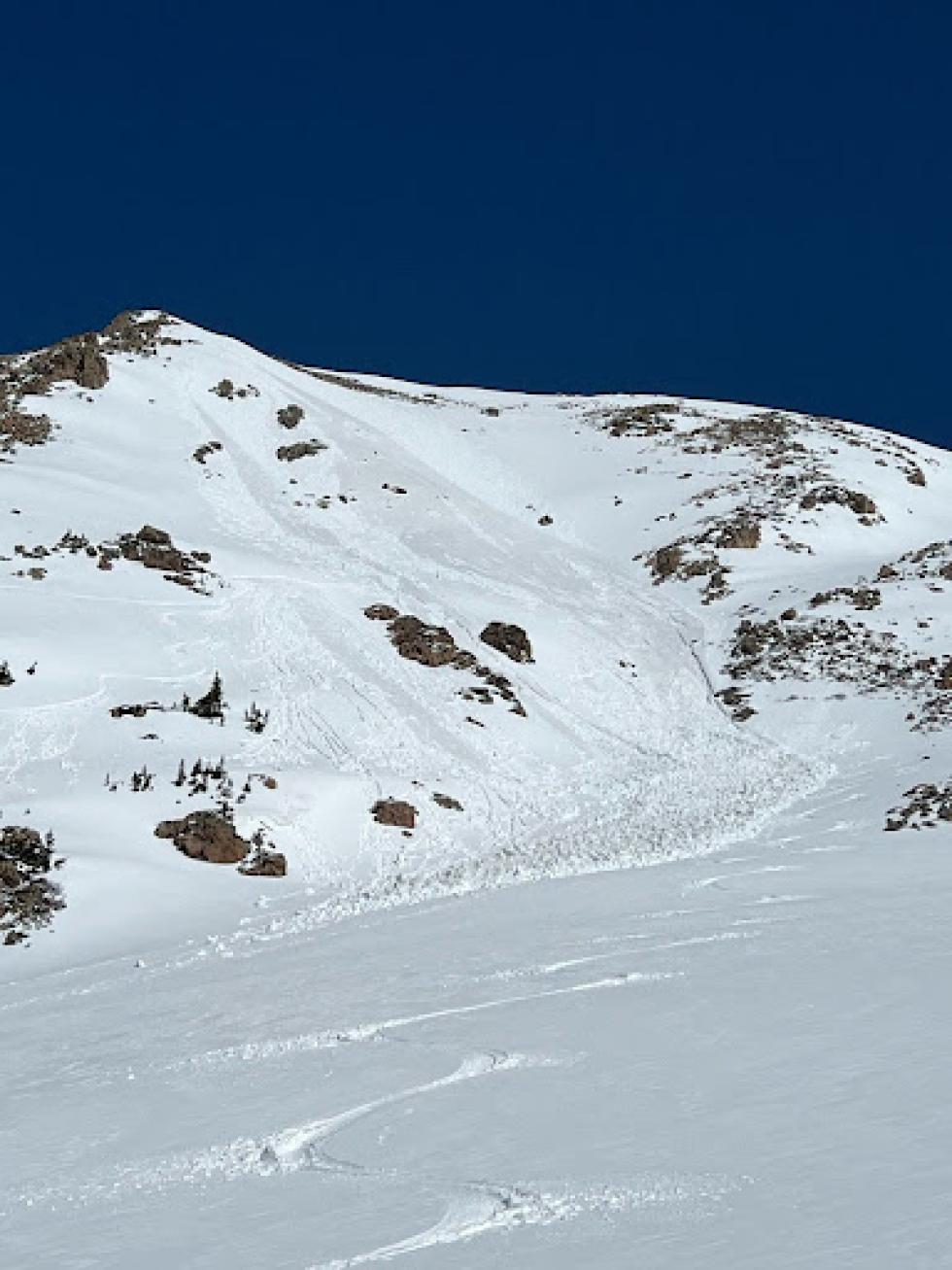 A skier in the Gore Range near Silverthorne was lucky to escape getting caught in this wet avalanche over the Memorial Day weekend.