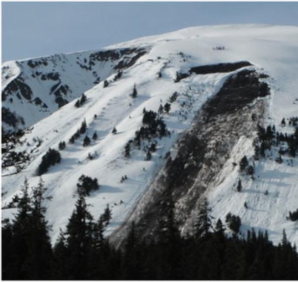 This Glide Avalanche broke to the ground on a smooth, grassy slope. From all the mud on the bed surface, water pooling at the base of the snowpack likely caused the failure.